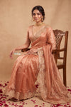 Ganga Ghat  ~ Banarasi Organza Saree with Handcrafted Beadwork In Peach