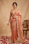 Ganga Ghat  ~ Banarasi Organza Saree with Handcrafted Beadwork In Peach