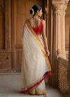 Pure Mul Cotton Handloom Saree with Golden Border - Offwhite Red