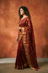 Pure Mul Cotton Handloom Saree with All Over Floral  Design in Maroon with Golden Border