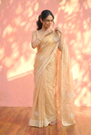 Sehaj ~ Exclusive Hand-Stitched Appliqué Weave Cotton Saree Floral Appliqué Pallu Soft Beige