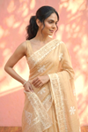 Sehaj ~ Exclusive Hand-Stitched Appliqué Weave Cotton Saree Floral Appliqué Pallu Soft Beige