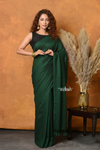 Pure Mul Cotton Handloom Saree with Solid Bottle Green