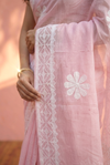 Sehaj ~ Exclusive Hand-Stitched Appliqué Weave Cotton Saree Floral Appliqué Pallu Blush Pink