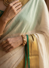 Pure Mul Cotton Handloom Saree with Golden Border - Offwhite Green