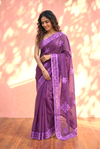 Sehaj ~ Exclusive Hand-Stitched Appliqué Weave Cotton Saree Floral Appliqué Pallu In Royal Purple