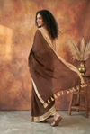 Pure Mul Cotton Handloom Sarees with Cocoa Brown Mulmul Cotton Saree with Cream & Gold Zari