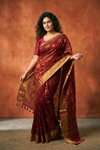 Pure Mul Cotton Handloom Saree with All Over Floral  Design in Maroon with Golden Border
