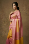 Dupion Tissue Silk Saree with Radiant Sunsets in Pink & Yellow Ombre
