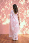 Sehaj ~ Exclusive Hand-Stitched Appliqué Weave Cotton Saree Floral Appliqué Pallu Blush Pink
