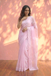 Sehaj ~ Exclusive Hand-Stitched Appliqué Weave Cotton Saree Floral Appliqué Pallu Blush Pink
