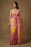 Dupion Tissue Silk Saree with Radiant Sunsets in Pink & Yellow Ombre