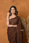 Pure Mul Cotton Handloom Saree with Solid Brown with Sequin
