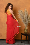 Pure Mul Cotton Handloom Saree with Solid Red