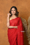 Pure Mul Cotton Handloom Saree with Solid Red with Sequin