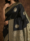 Durva Premium~ Viscose Satin Hand-dyed Rangkaath Saree in Black