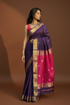 Gaurangi ~ Handloom Cotton Silk Saree with Golden Border in Exclusive Violet with Pink Pallu