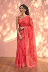 Sehaj ~ Exclusive Hand-Stitched Appliqué Weave Cotton Saree Floral Appliqué Pallu Red