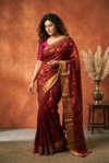 Pure Mul Cotton Handloom Saree with All Over Floral  Design in Maroon with Golden Border