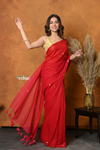 Pure Mul Cotton Handloom Saree with Solid Red with Sequin