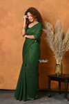 Pure Mul Cotton Handloom Saree with Solid Bottle Green