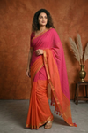 Pure Mul Cotton Handloom Saree with Half and Half in Pink & Orange with Zari Border