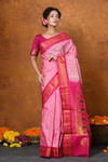 BestSeller ~ Exclusive Handloom Pure Silk Maharani Paithani With Contrast Pallu~ Light Pink with Bright Pink Contrast