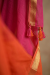 Pure Mul Cotton Handloom Saree with Half and Half in Pink & Orange with Zari Border