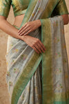 Ganga Ghat ~ Banarasi Handloom Pure Chiniya Silk In LIght Green