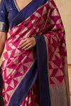 Ganga Ghat ~ Handwoven Pure Banarasi Katan Silk Saree In Blue and Pink