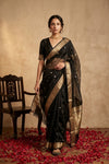 Ganga Ghat ~ Banarasi Pure Tissue Silk Saree In Black With with Rich Lachha Border