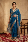 Ganga Ghat ~ Banarasi Pure Tissue Silk Saree In Turquoise Blue With with Rich Lachha Border