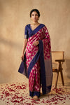 Ganga Ghat ~ Handwoven Pure Banarasi Katan Silk Saree In Blue and Pink