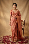 Ganga Ghat ~ Banarasi Handloom Pure Chiniya Silk In Peach