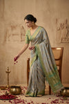 Ganga Ghat ~ Banarasi Handloom Pure Chiniya Silk In LIght Green