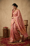 Ganga Ghat ~ Banarasi Handloom Pure Chiniya Silk In Pink