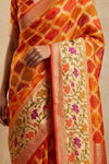 Ganga Ghat ~ Banarasi Handloom Khaddi Georgette Saree In Orange