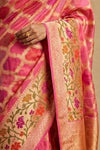 Ganga Ghat ~ Banarasi Handloom Khaddi Georgette Saree In Peach