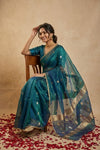 Ganga Ghat ~ Handwoven Banarasi Tissue Silk Saree In Dual Tone Teal Blue
