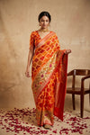 Ganga Ghat ~ Banarasi Handloom Khaddi Georgette Saree In Orange