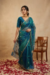 Ganga Ghat ~ Handwoven Banarasi Tissue Silk Saree In Dual Tone Teal Blue