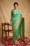 Ganga Ghat ~ Banarasi Handloom Khaddi Georgette Saree In Sea Green