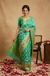 Ganga Ghat ~ Banarasi Handloom Khaddi Georgette Saree In Sea Green