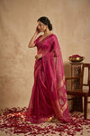 Ganga Ghat ~ Handwoven Banarasi Tissue Silk Saree In  PInk