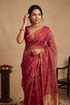 Ganga Ghat ~ Handwoven Banarasi Tissue Silk Saree In Dual Tone Pink