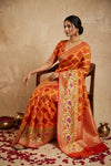 Ganga Ghat ~ Banarasi Handloom Khaddi Georgette Saree In Orange