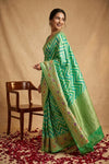 Ganga Ghat ~ Banarasi Handloom Khaddi Georgette Saree In Sea Green