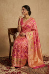 Ganga Ghat ~ Banarasi Handloom Khaddi Georgette Saree In Peach