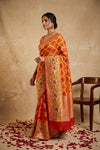 Ganga Ghat ~ Banarasi Handloom Khaddi Georgette Saree In Orange