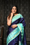 Mahalakshmi ~ Gadwal Pure Silk Handloom Brocade Saree in Royal Blue and Sky Blue